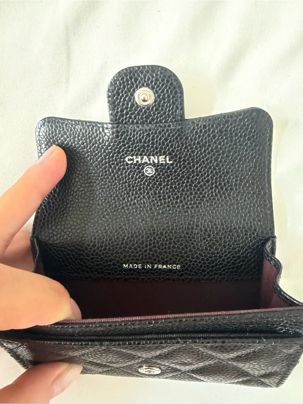 Chanel Black Quilted Leather Wallet with Silver CC Logo